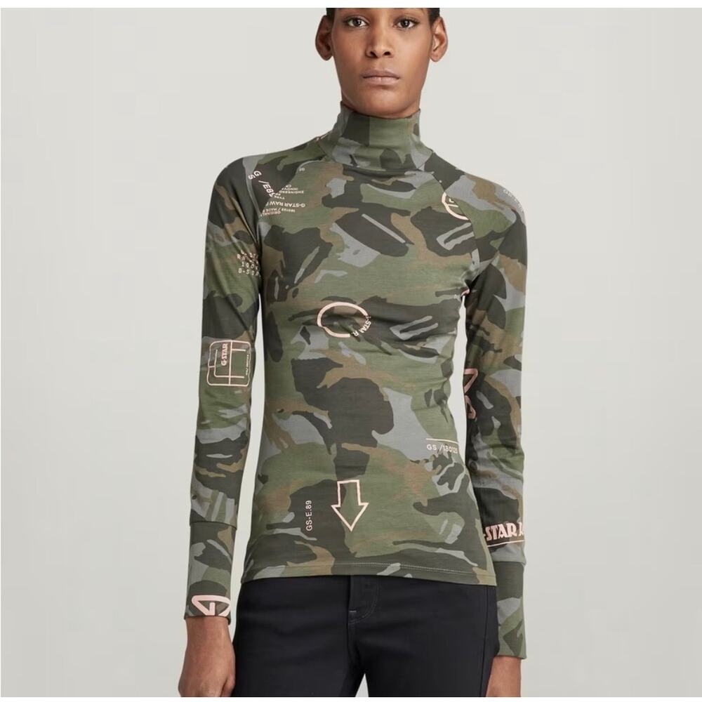 G-Star RAW Camo Turtleneck Top – Women’s Medium – Slim Fit – NWOT